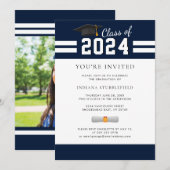 Afstuderen 2025 Foto Navy Blue Afstuderen Party Kaart (Voorkant / Achterkant)
