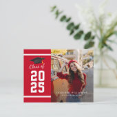 Afstuderen 2025 Foto Rood Wit Afstudeerder Aankondigingskaart (Staand voorkant)