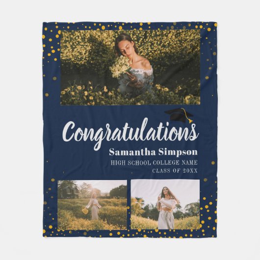 Afstuderen 2025 Fotocollage Afstudeerder Keepsake Fleece Deken (Voorkant)