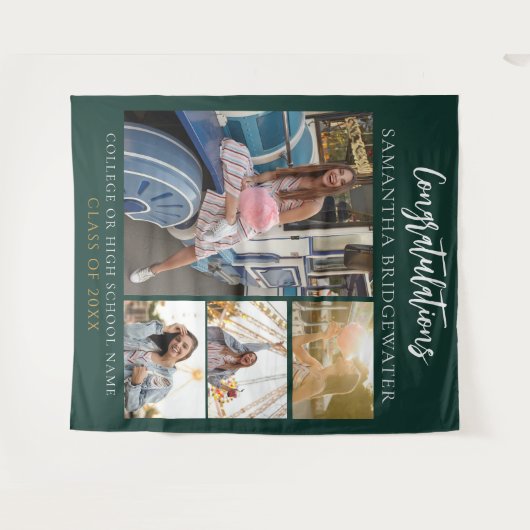 Afstuderen 2025 Fotocollage Groen Modern Afstudeer Wandkleed (Voorkant (horizontaal))