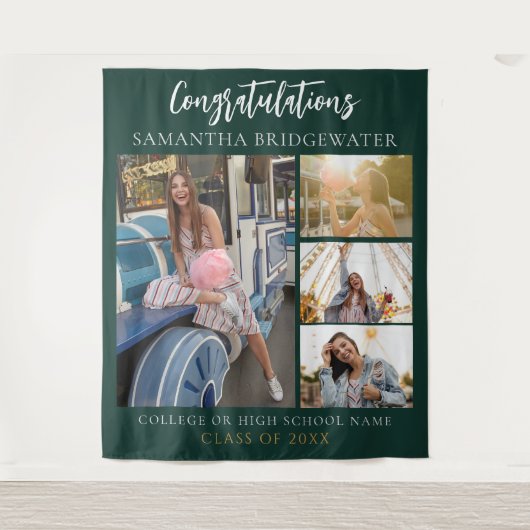 Afstuderen 2025 Fotocollage Groen Modern Afstudeer Wandkleed (Voorkant)