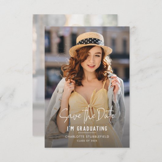 Afstuderen 2025 Foto's Bewaar de Datum Aankondigin Informatiekaartje (Voorkant / Achterkant)