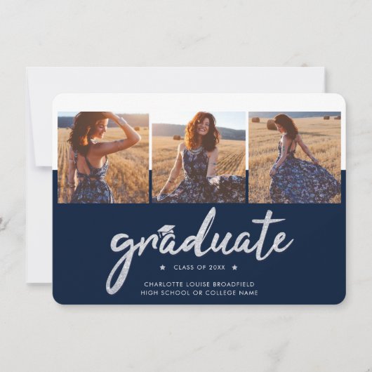 Afstuderen 2025 foto's Navy Blue Aankondiging (Voorkant)