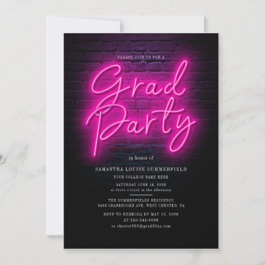 Afstuderen 2025 Foto's Roze Neon Afstuderen Partij Kaart (Voorkant)