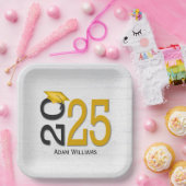 Afstuderen 2025 Goud en Zwart op Hout Papieren Bordje (Feest)