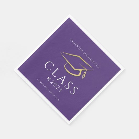 Afstuderen 2025 Goud Pet Paarse Afstudeerder Party Servet (Hoek)