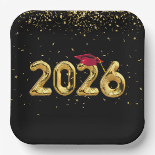 Afstuderen 2025 gouden ballonnen en rood Pet Papieren Bordje