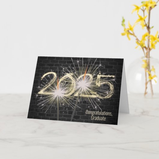 Afstuderen 2025 Gouden Sparklers op Brick Kaart (Gele Bloem)