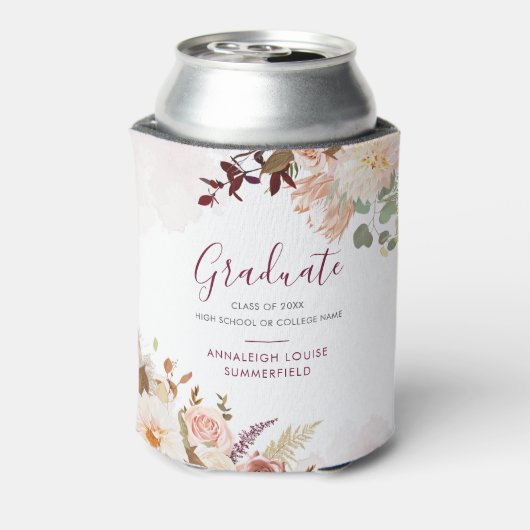 Afstuderen 2025 Modern Script Floral Afstudeerder Blikjeskoeler (Blikje Achterkant)