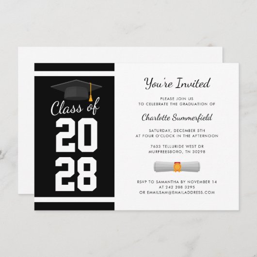 Afstuderen 2025 Modern Zwart Wit Afstudeerder Part Kaart (Voorkant / Achterkant)