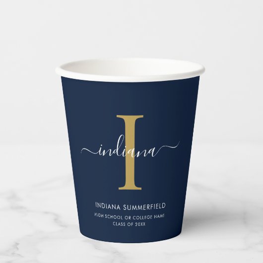 Afstuderen 2025 Monogram Script Naam Afstudeerder  Papieren Bekers (Voorkant)