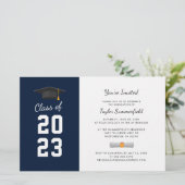 Afstuderen 2025 Navy Blue Afstudeerder Party Invit (Staand voorkant)