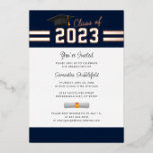 Afstuderen 2025 Navy Blue Afstudeerder Party Roos  Folie Uitnodiging (Voorkant)