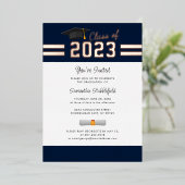 Afstuderen 2025 Navy Blue Afstudeerder Party Roos  Folie Uitnodiging (Staand Voorkant)