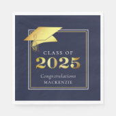 Afstuderen 2025 Navy Blue Faux Metallic Gold Servet (Voorkant)