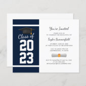 Afstuderen 2025 Navy Blue Modern Party Invitation (Voorkant / Achterkant)