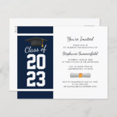 Afstuderen 2025 Navy Blue Party Invitation (Voorkant / Achterkant)