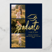 Afstuderen 2025 Navy Photo Gold Foil Aankondiging (Voorkant)