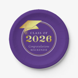 Afstuderen 2025 Paarse Faux Metallic Gold Papieren Bordje