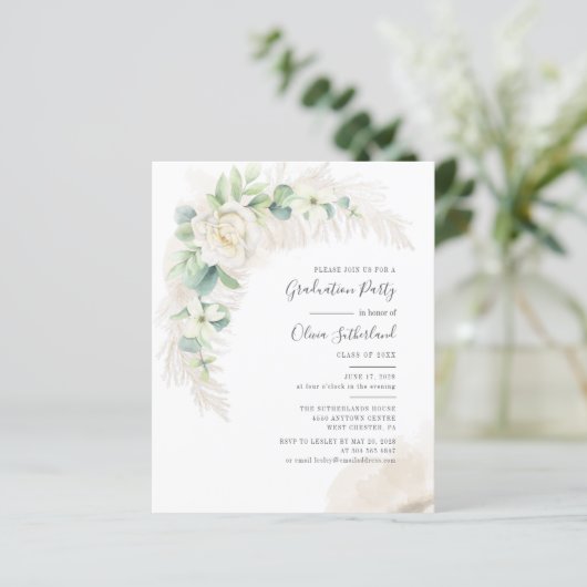 Afstuderen 2025 Pampas Grass Fotouitnodiging (Staand voorkant)