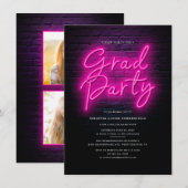 Afstuderen 2025 Pink Neon Afstudeerder Party Kaart (Voorkant / Achterkant)
