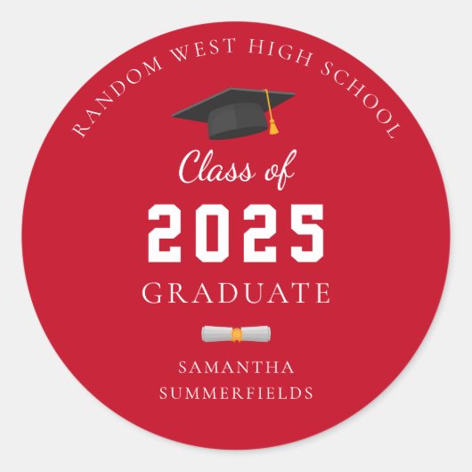 Afstuderen 2025 Red Personalized Graduation Party Ronde Sticker (Voorkant)