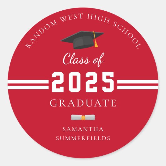 Afstuderen 2025 Red White Graduation Party Ronde Sticker (Voorkant)