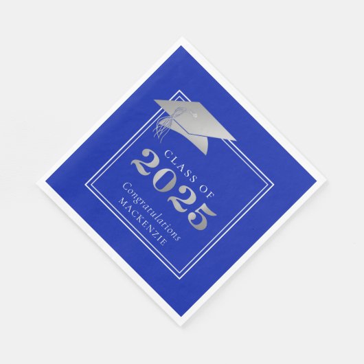 Afstuderen 2025 Royal Blue Faux Silver Servet (Hoek)