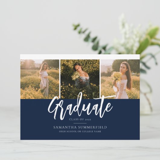 Afstuderen 2025 Script Foto's Elegant Aankondiging (Staand voorkant)