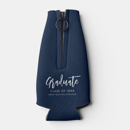 Afstuderen 2025 Script Minimalist Navy Blue Flesjeskoeler (Achterkant)