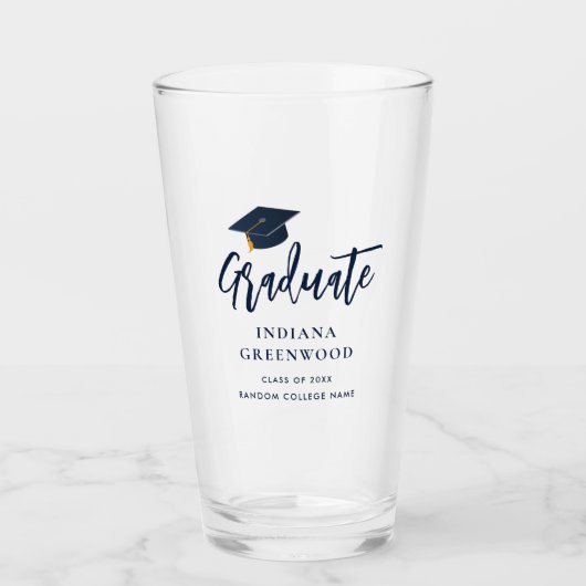 Afstuderen 2025 Script Navy Blue Gepersonaliseerd Glas (Voorkant)
