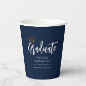 Afstuderen 2025 Script Navy Blue Paper Papieren Bekers (Voorkant)