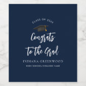 Afstuderen 2025 Script Navy Blue Paper Wijn Etiket (Enkel label)