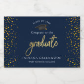 Afstuderen 2025 Script Navy Blue Party Sparkling Wijnetiket (Enkel label)