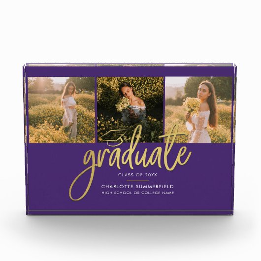 Afstuderen 2025 Script Paarse Afstuderen Keepsake Fotoblokken (Voorkant)