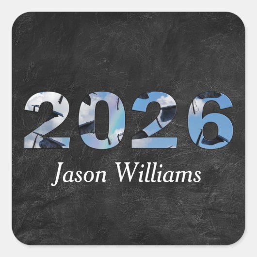 Afstuderen 2025 Zwart Afstuderen Petten Vierkante Sticker (Voorkant)