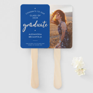 Afstuderen 2026 Foto Blauwe Script Afstudeerfeest Handwaaier