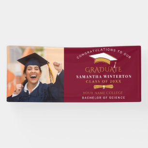 Afstuderen 2026 Foto Grad Cap Bordeaux Spandoek