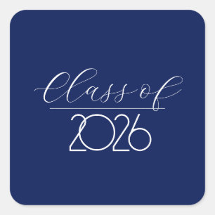 Afstuderen 2026 Marineblauw en Wit Vierkante Sticker