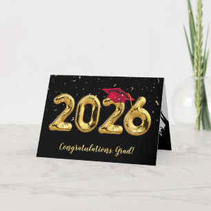 Afstuderen 2026 Met Rode Mut en Confetti Kaart