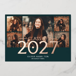 Afstuderen 2027 Elegant 6 Foto Teal Folie Uitnodiging