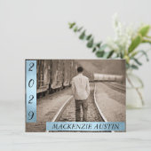 Afstuderen 2 Foto | Blauwe Faux Metallic Keepsake Kaart (Staand voorkant)