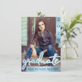 Afstuderen 2 foto | Blue Script Cool Brush Keepsak Kaart (Staand voorkant)