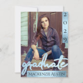 Afstuderen 2 foto | Blue Script Cool Brush Keepsak Kaart (Voorkant)