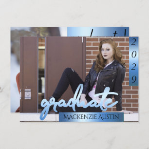 Afstuderen 2 foto   Blue Script Cool Brush Keepsak Kaart