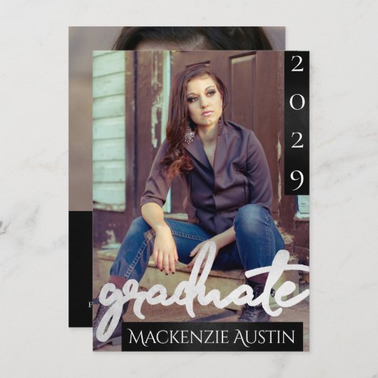 Afstuderen 2 foto | Chique script Eenvoudige aande Kaart (Voorkant / Achterkant)