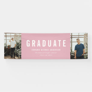 Afstuderen 2 foto roze en witte moderne partij spandoek