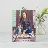 Afstuderen 2 foto | Roze Girly Hand-Letter Script Kaart (Staand voorkant)