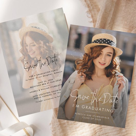 Afstuderen 2 foto's Bewaar de datum Party Aankondiging