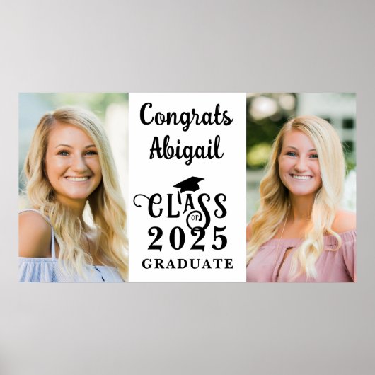 Afstuderen 2 Foto's Fancy Klasse Jaar Typografie Poster (Voorkant)